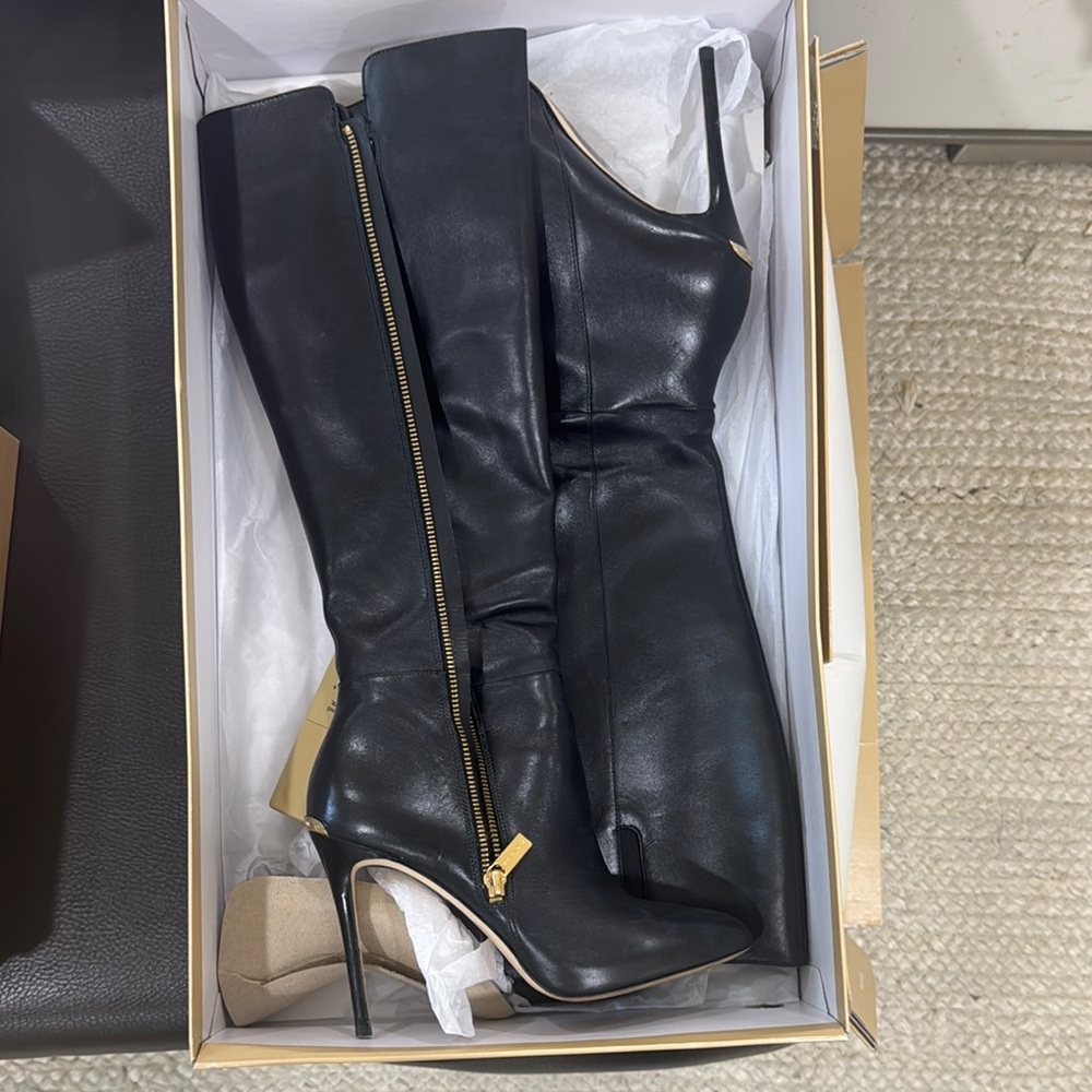 Black Leather Knee-High Boots